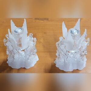 Vintage. Pair of Acrylic Praying Angel Candlestick Holders